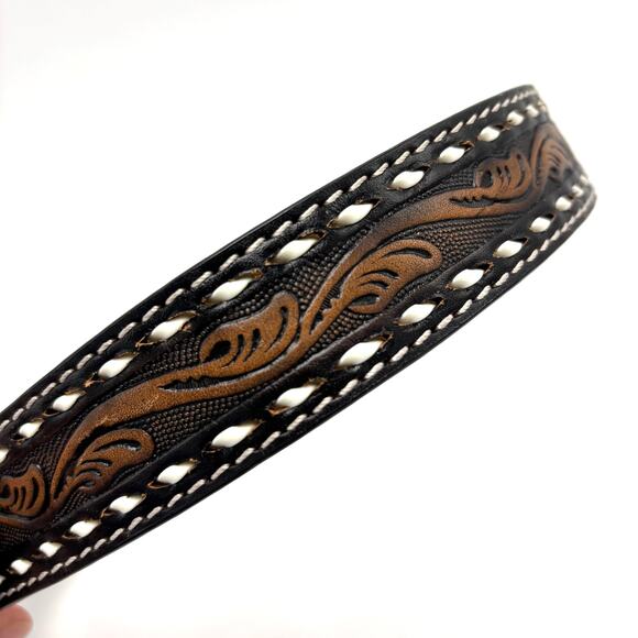 3D Leather Western Belt 26 Tooled Laced Black Brown Cowboy Cowgirl Rodeo Vintage - Picture 8 of 8